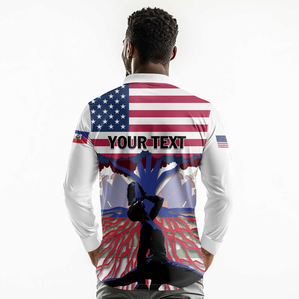 Afro Haiti Heritage Month 2025 Long Sleeve Polo Shirt American Raised With Haitian Roots