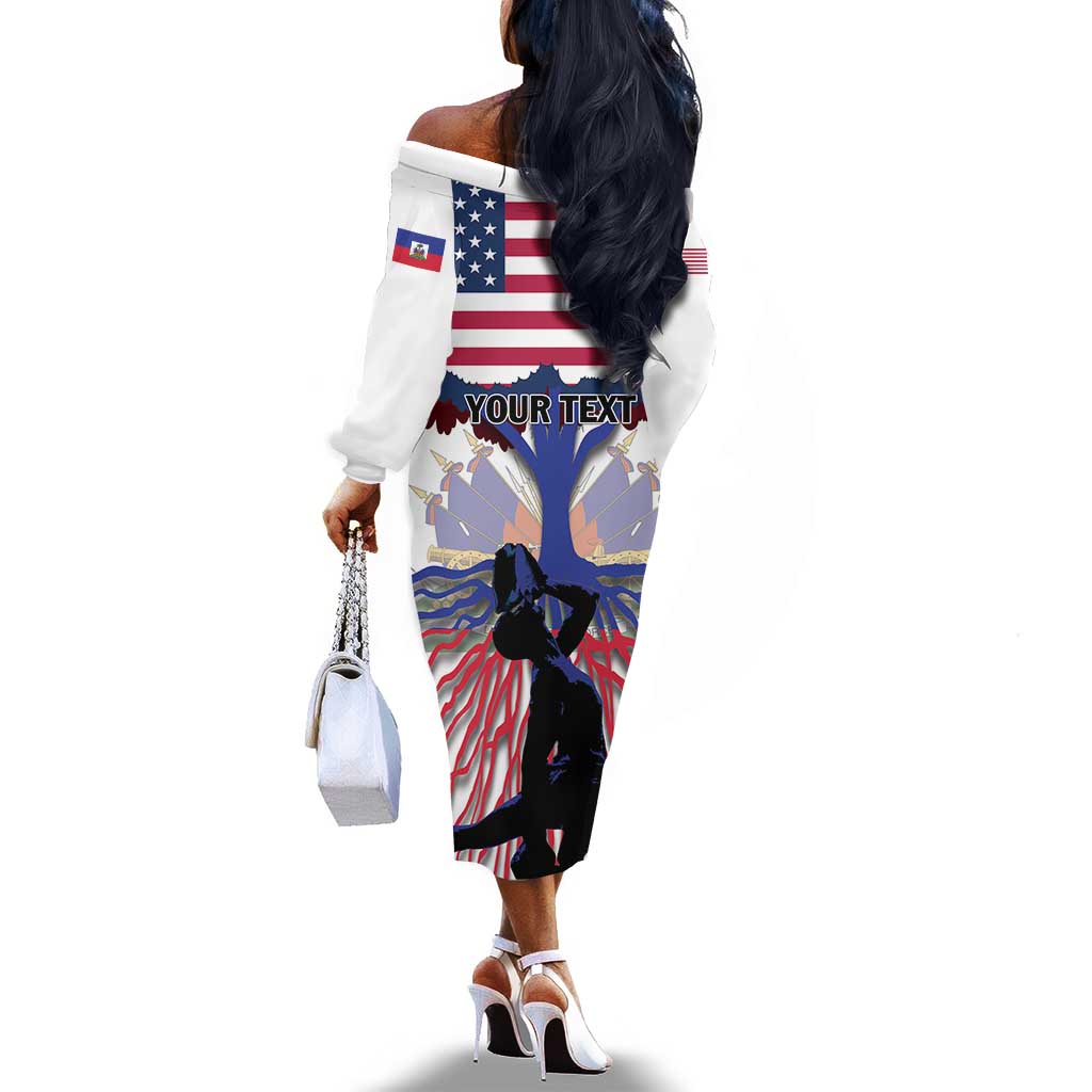 Afro Haiti Heritage Month 2025 Off The Shoulder Long Sleeve Dress American Raised With Haitian Roots