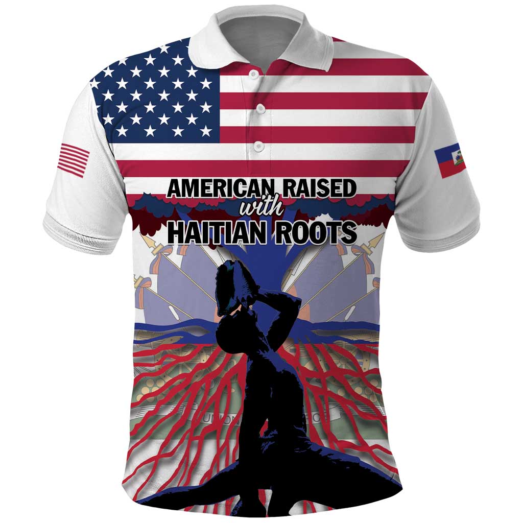 Afro Haiti Heritage Month 2025 Polo Shirt American Raised With Haitian Roots