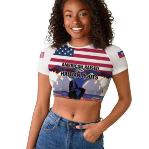 Afro Haiti Heritage Month 2025 Raglan Cropped T shirt American Raised With Haitian Roots