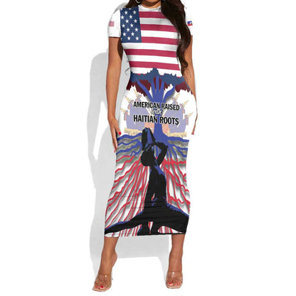 Afro Haiti Heritage Month 2025 Short Sleeve Bodycon Dress American Raised With Haitian Roots