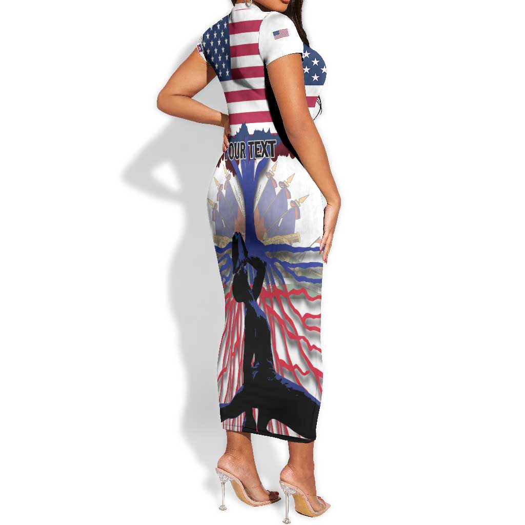 Afro Haiti Heritage Month 2025 Short Sleeve Bodycon Dress American Raised With Haitian Roots