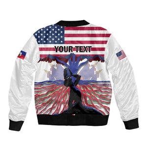 Afro Haiti Heritage Month 2025 Sleeve Zip Bomber Jacket American Raised With Haitian Roots