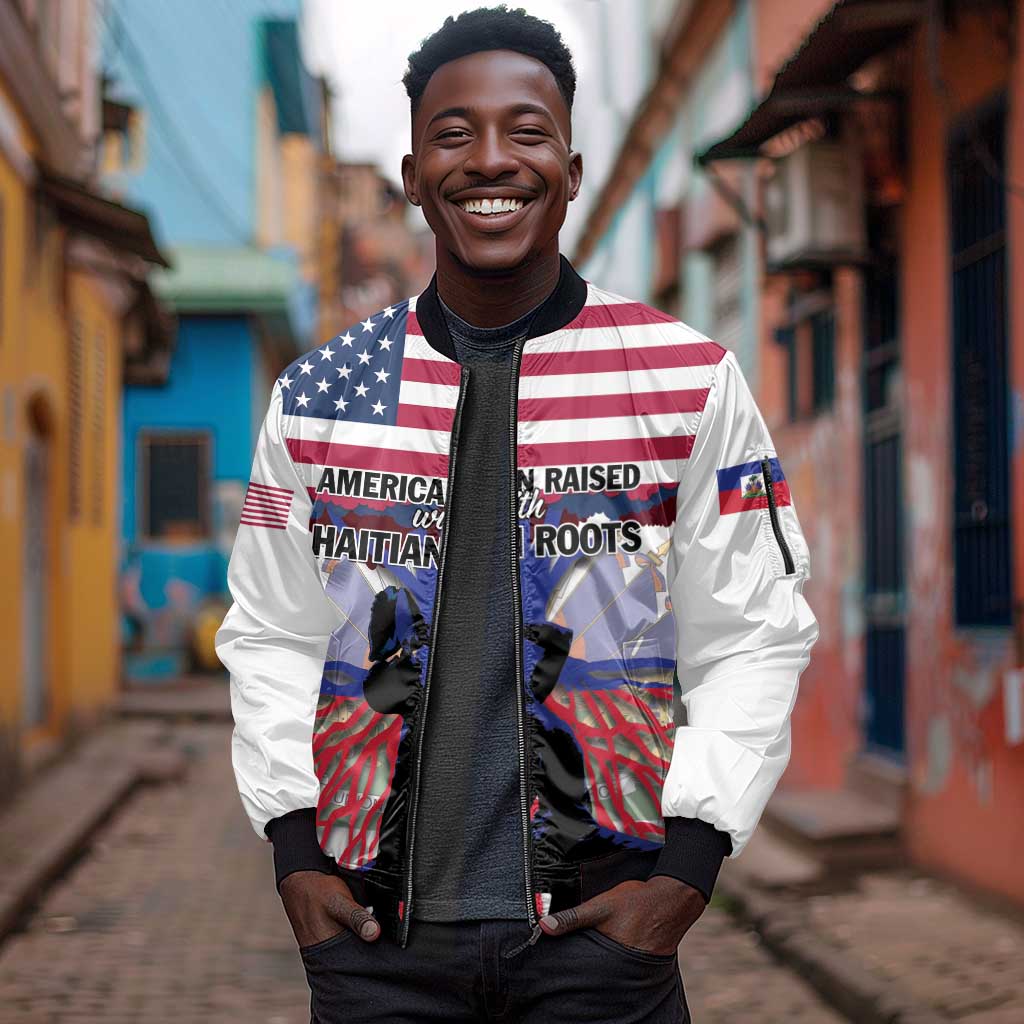 Afro Haiti Heritage Month 2025 Sleeve Zip Bomber Jacket American Raised With Haitian Roots