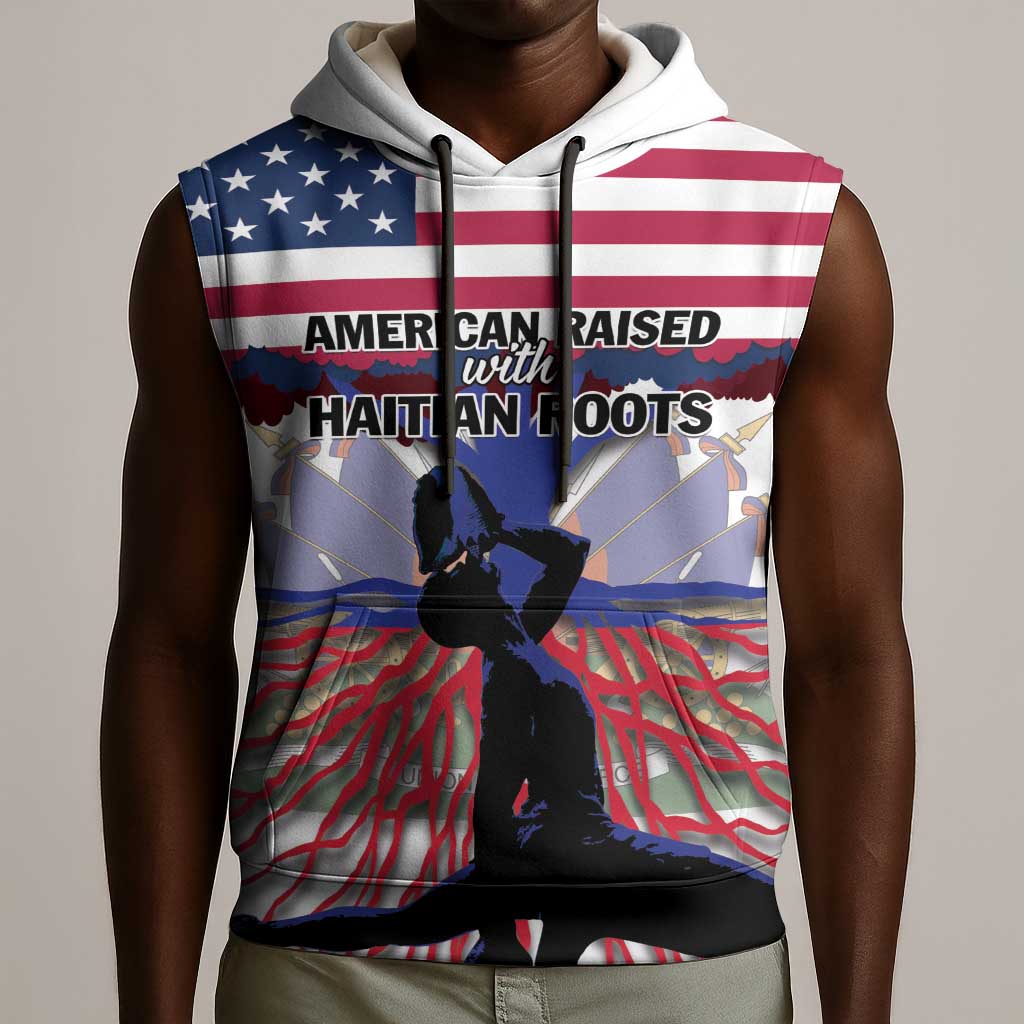 Afro Haiti Heritage Month 2025 Sleeveless Hoodie American Raised With Haitian Roots - African Pride