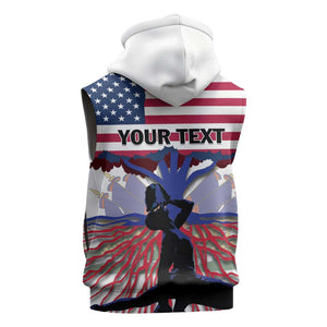 Afro Haiti Heritage Month 2025 Sleeveless Zip Hoodie American Raised With Haitian Roots - African Pride