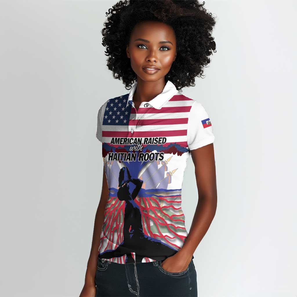 Afro Haiti Heritage Month 2025 Women Polo Shirt American Raised With Haitian Roots