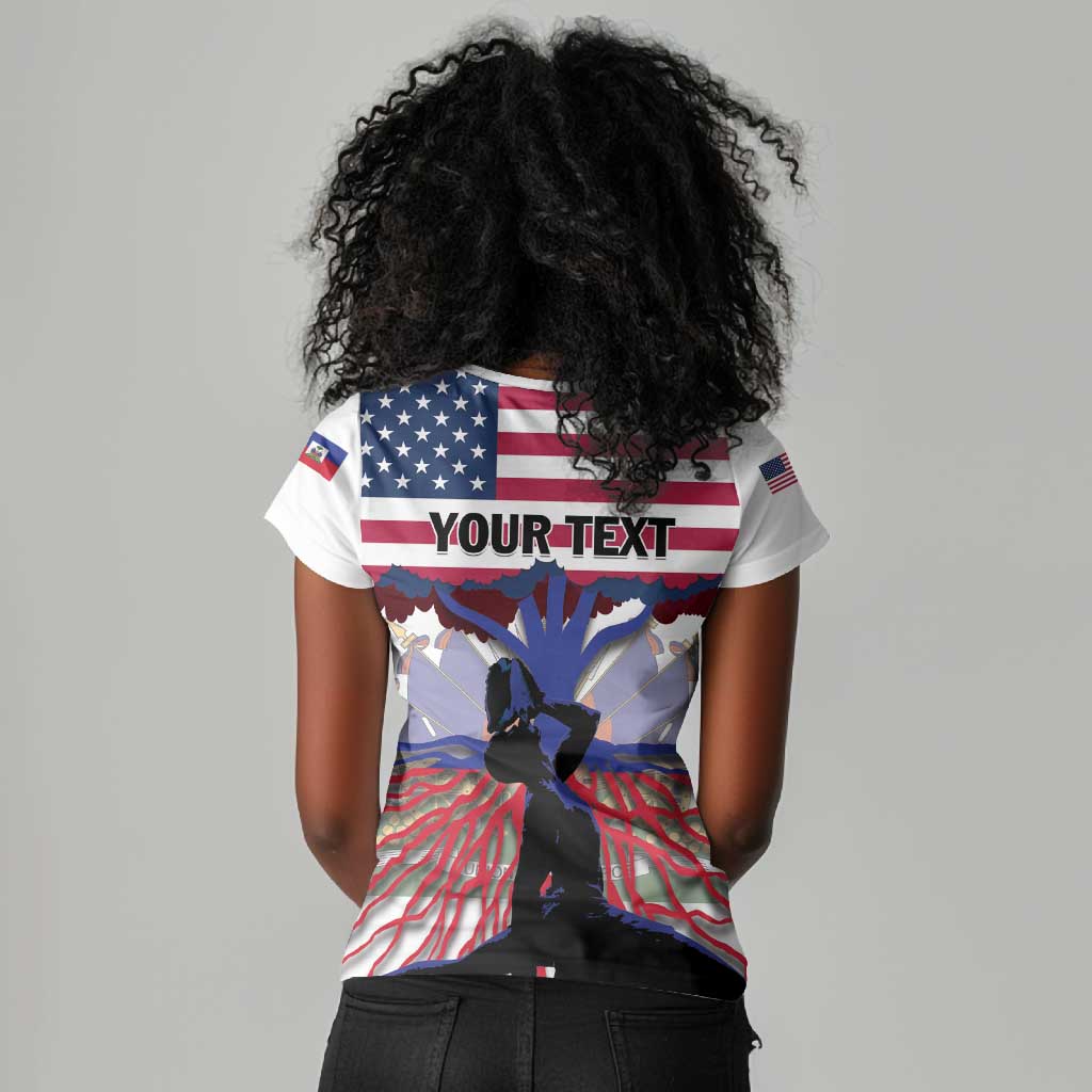 Afro Haiti Heritage Month 2025 Women V-Neck T-Shirt American Raised With Haitian Roots