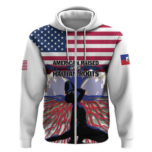 Afro Haiti Heritage Month 2025 Zip Hoodie American Raised With Haitian Roots
