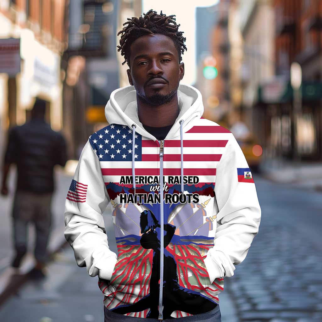 Afro Haiti Heritage Month 2025 Zip Hoodie American Raised With Haitian Roots