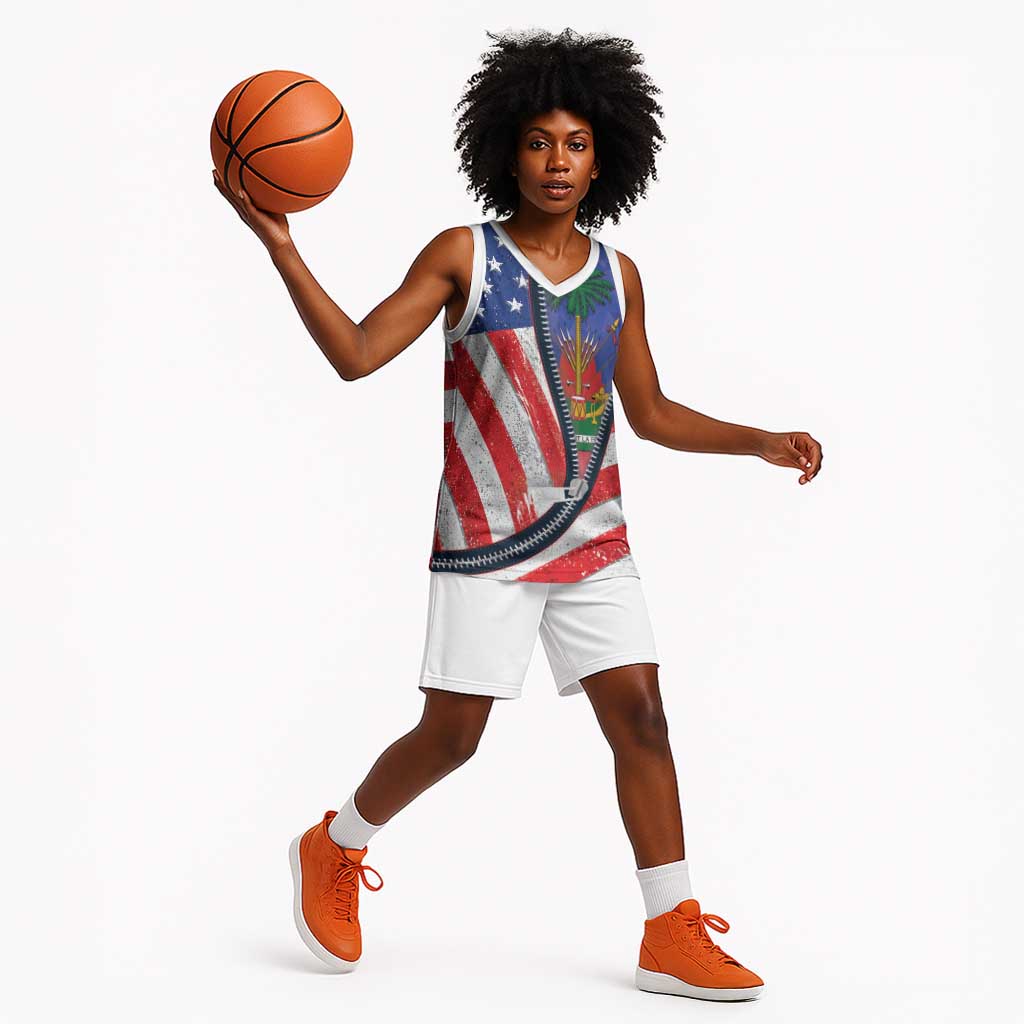 Haitian Americans Zipper Stylized Basketball Jersey Haiti Heritage Month 2025 - African Pride