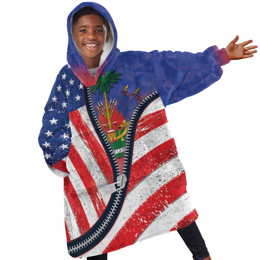 Haitian Americans Zipper Stylized Kid Wearable Blanket Hoodie Haiti Heritage Month 2025