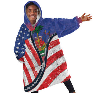 Haitian Americans Zipper Stylized Kid Wearable Blanket Hoodie Haiti Heritage Month 2025