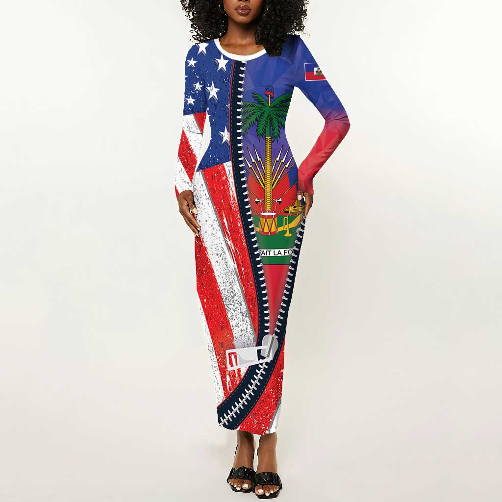 Haitian Americans Zipper Stylized Long Sleeve Bodycon Dress Haiti Heritage Month 2025