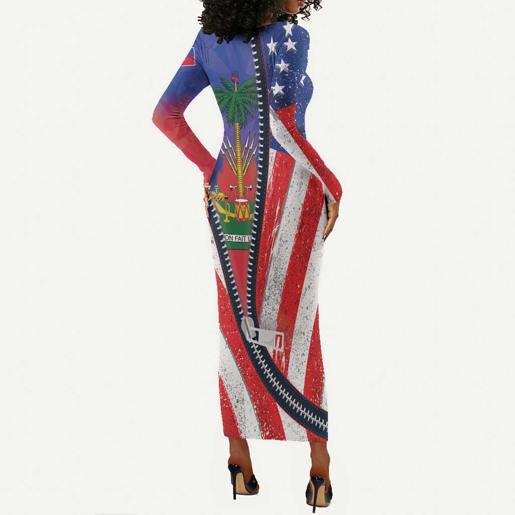 Haitian Americans Zipper Stylized Long Sleeve Bodycon Dress Haiti Heritage Month 2025