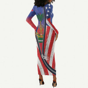 Haitian Americans Zipper Stylized Long Sleeve Bodycon Dress Haiti Heritage Month 2025