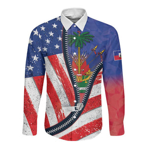 Haitian Americans Zipper Stylized Long Sleeve Button Shirt Haiti Heritage Month 2025