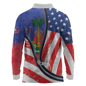 Haitian Americans Zipper Stylized Long Sleeve Polo Shirt Haiti Heritage Month 2025