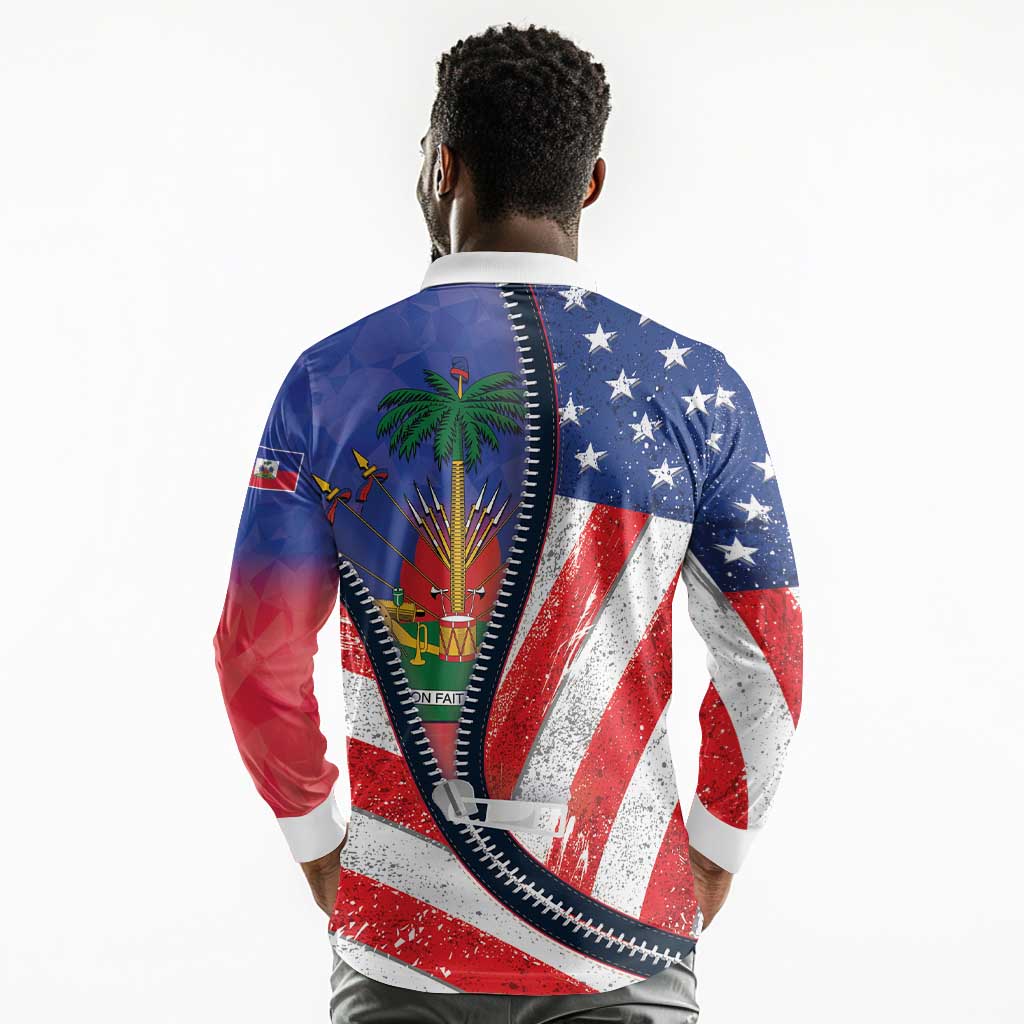 Haitian Americans Zipper Stylized Long Sleeve Polo Shirt Haiti Heritage Month 2025