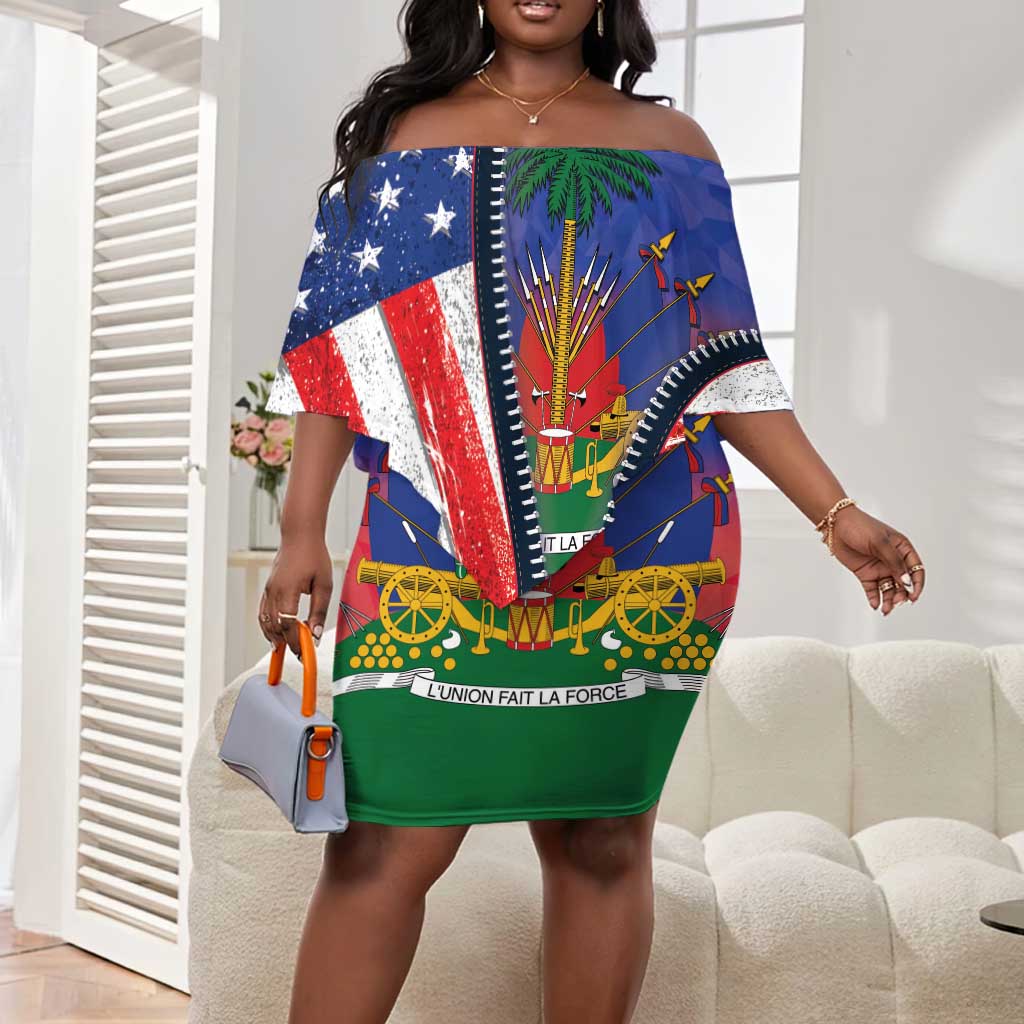Haitian Americans Zipper Stylized Off Shoulder Short Dress Haiti Heritage Month 2025