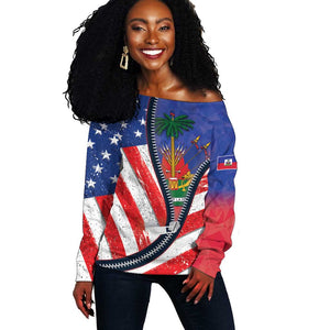 Haitian Americans Zipper Stylized Off Shoulder Sweater Haiti Heritage Month 2025