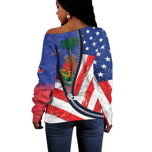 Haitian Americans Zipper Stylized Off Shoulder Sweater Haiti Heritage Month 2025