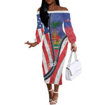 Haitian Americans Zipper Stylized Off The Shoulder Long Sleeve Dress Haiti Heritage Month 2025