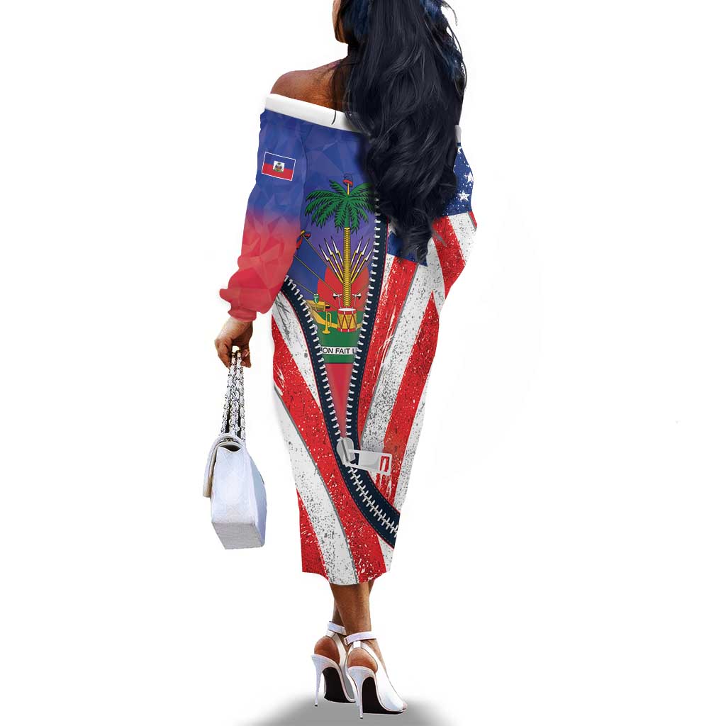 Haitian Americans Zipper Stylized Off The Shoulder Long Sleeve Dress Haiti Heritage Month 2025