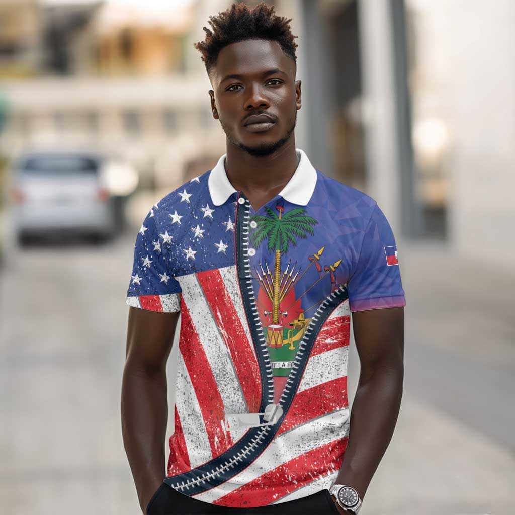 Haitian Americans Zipper Stylized Polo Shirt Haiti Heritage Month 2025
