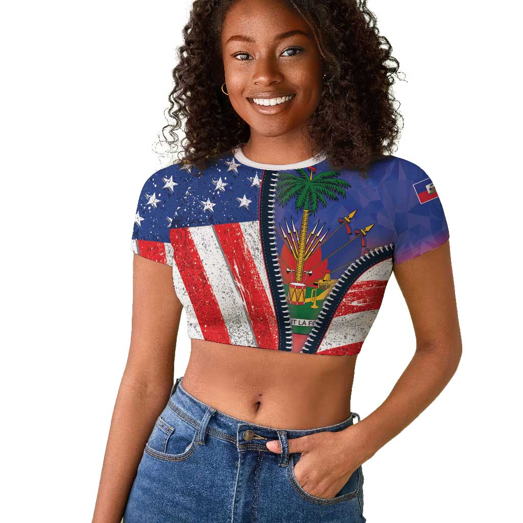 Haitian Americans Zipper Stylized Raglan Cropped T shirt Haiti Heritage Month 2025
