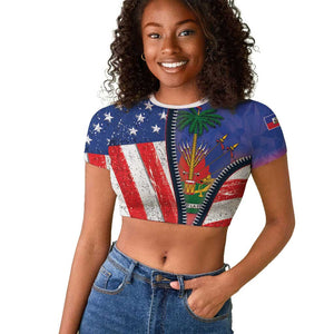 Haitian Americans Zipper Stylized Raglan Cropped T shirt Haiti Heritage Month 2025