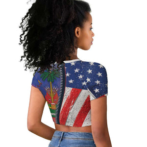 Haitian Americans Zipper Stylized Raglan Cropped T shirt Haiti Heritage Month 2025