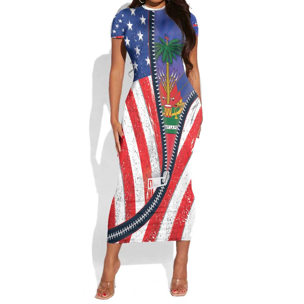 Haitian Americans Zipper Stylized Short Sleeve Bodycon Dress Haiti Heritage Month 2025