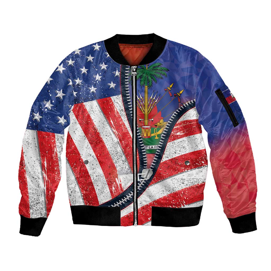 Haitian Americans Zipper Stylized Sleeve Zip Bomber Jacket Haiti Heritage Month 2025