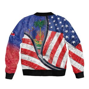 Haitian Americans Zipper Stylized Sleeve Zip Bomber Jacket Haiti Heritage Month 2025