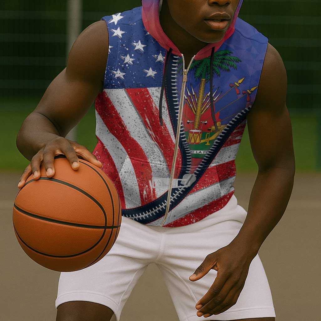 Haitian Americans Zipper Stylized Sleeveless Zip Hoodie Haiti Heritage Month 2025 - African Pride