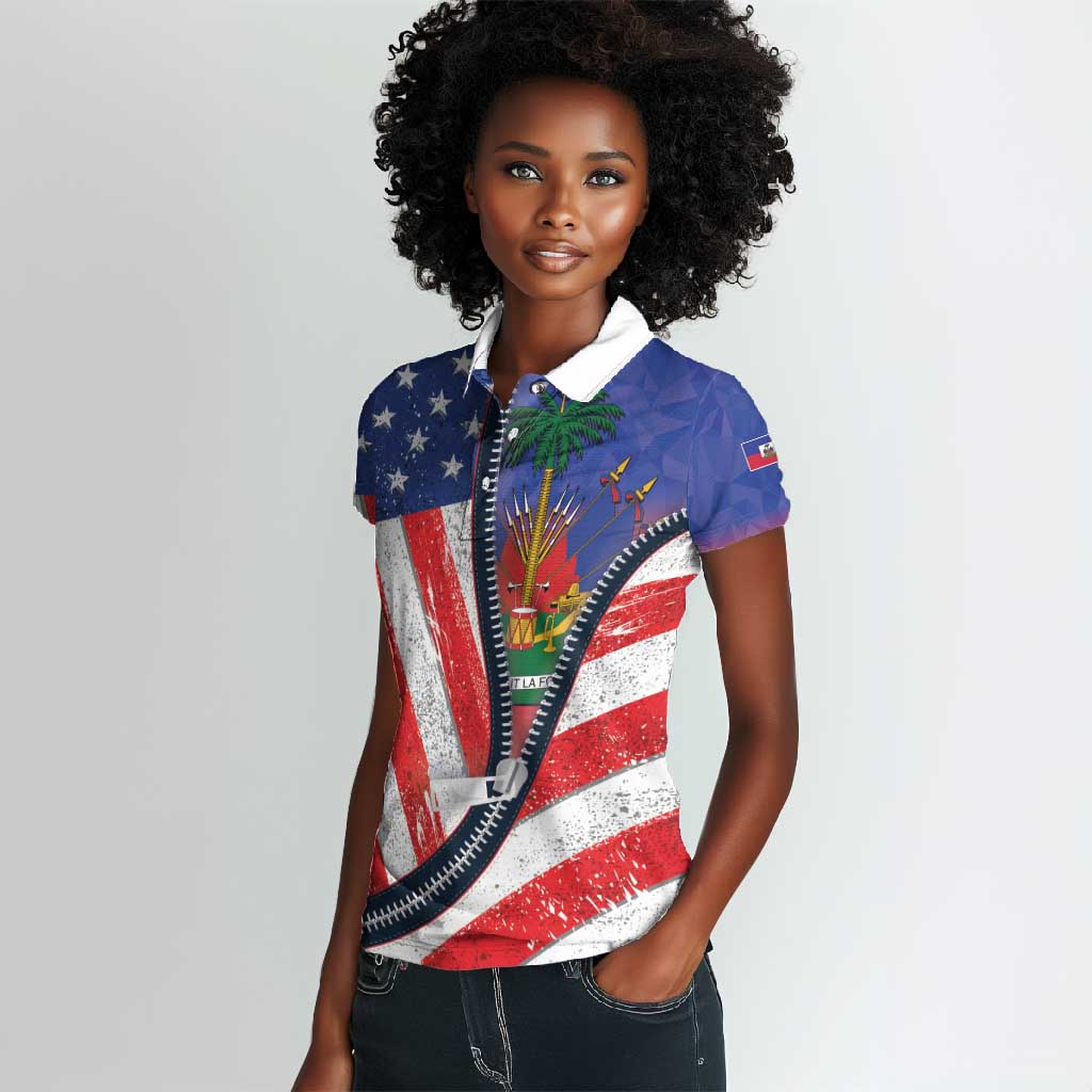 Haitian Americans Zipper Stylized Women Polo Shirt Haiti Heritage Month 2025