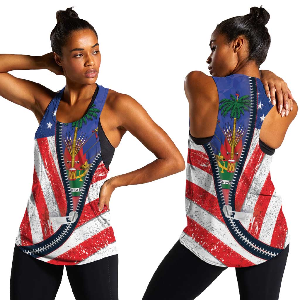 Haitian Americans Zipper Stylized Women Racerback Tank Haiti Heritage Month 2025