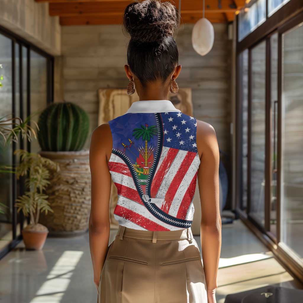 Haitian Americans Zipper Stylized Women Sleeveless Polo Shirt Haiti Heritage Month 2025