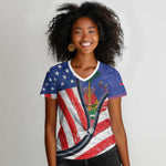 Haitian Americans Zipper Stylized Women V-Neck T-Shirt Haiti Heritage Month 2025