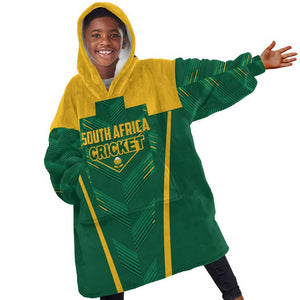 Custom South Africa Cricket Kid Wearable Blanket Hoodie SA Protea Woza Nawe