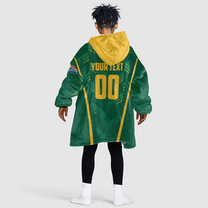 Custom South Africa Cricket Kid Wearable Blanket Hoodie SA Protea Woza Nawe