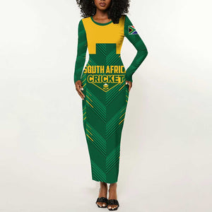 Custom South Africa Cricket Long Sleeve Bodycon Dress SA Protea Woza Nawe