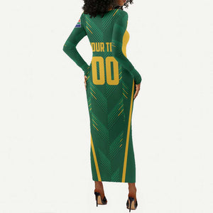 Custom South Africa Cricket Long Sleeve Bodycon Dress SA Protea Woza Nawe