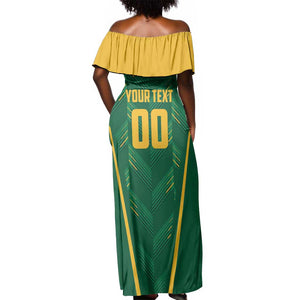 Custom South Africa Cricket Off Shoulder Maxi Dress SA Protea Woza Nawe