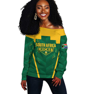Custom South Africa Cricket Off Shoulder Sweater SA Protea Woza Nawe