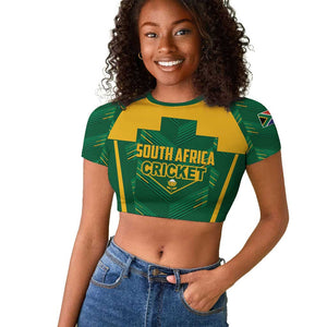 Custom South Africa Cricket Raglan Cropped T shirt SA Protea Woza Nawe