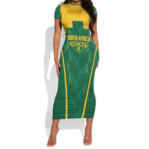Custom South Africa Cricket Short Sleeve Bodycon Dress SA Protea Woza Nawe