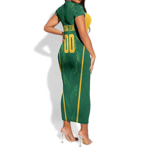 Custom South Africa Cricket Short Sleeve Bodycon Dress SA Protea Woza Nawe