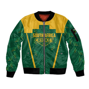 Custom South Africa Cricket Sleeve Zip Bomber Jacket SA Protea Woza Nawe